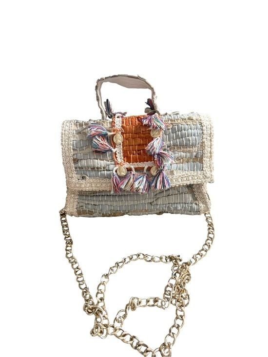Elektra’s Workshop Handwoven in Greece Boho Multicolor Tassel Crossbody Bag