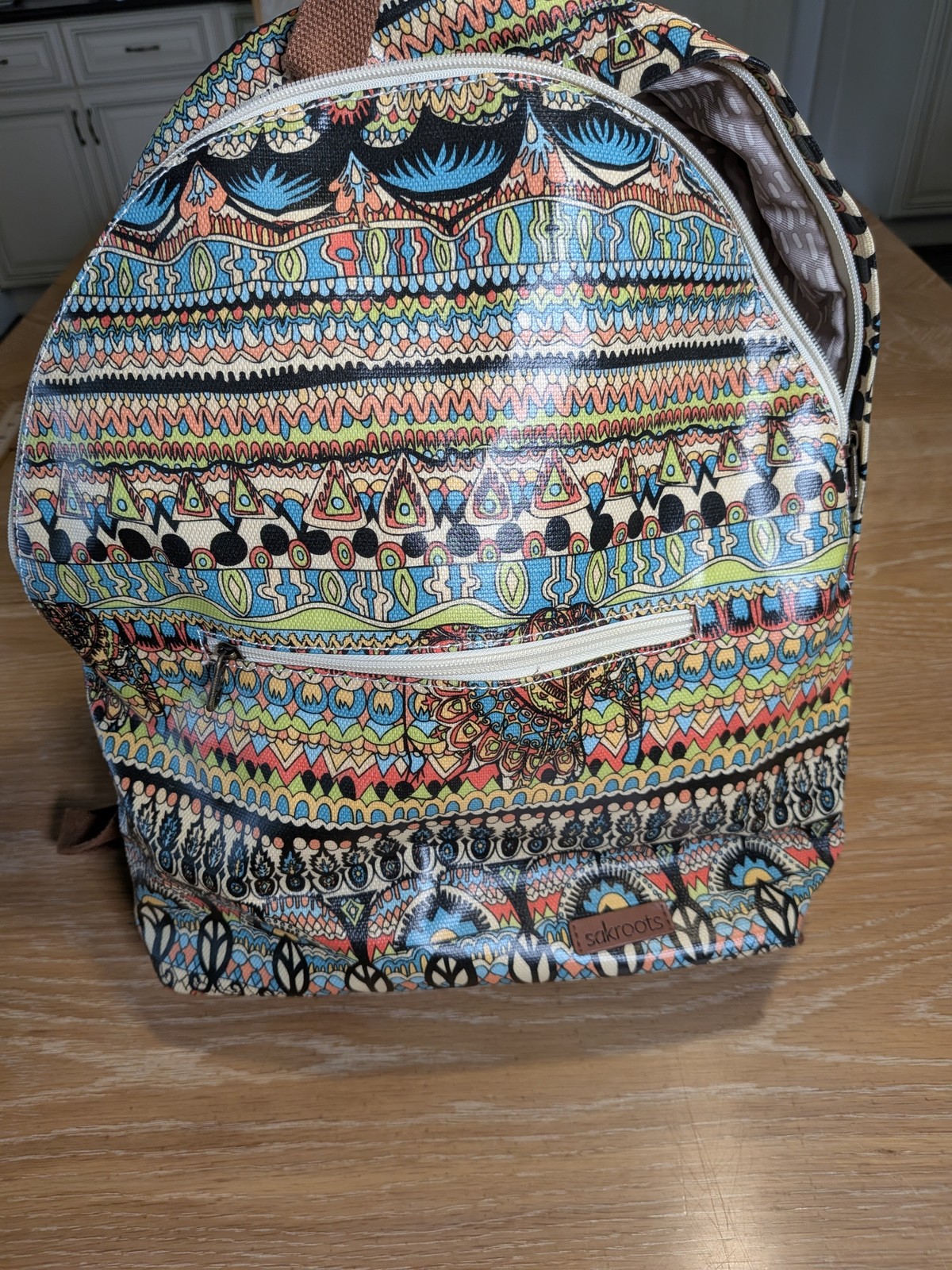 Sakroots Rockaway Backpack Colorful Tribal Geo Pattern Coated Canvas Bag
