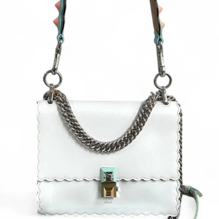 Fendi Small Kan I White Blue Smooth Calfskin (zz071426f1r)