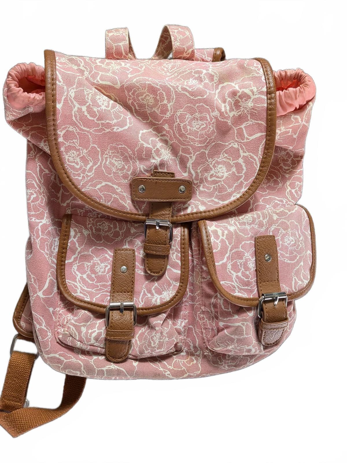 Rare VTG Coquette Baby Pink Canvas Floral Backpack Rucksack College Soft Girl