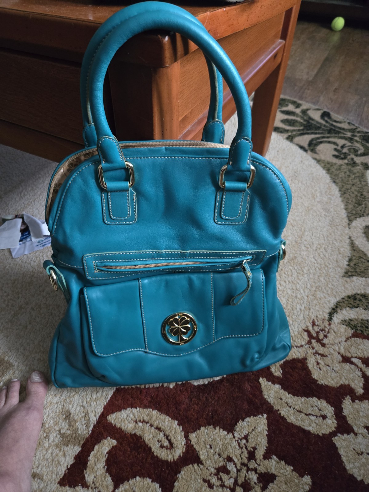 4 Leaf Clover Teal Soft Leather Hand Bag
