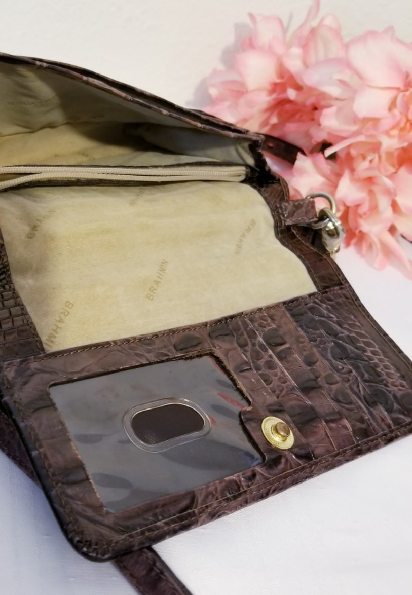 BRAHMIN Mini AMELIA BROWN MELBOURNE Genuine LEATHER Clutch SMALL CROSSBODY BAG