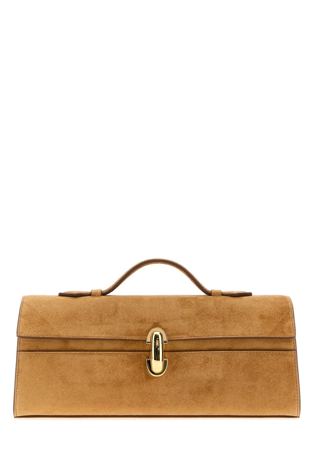 SAVETTE Camel Suede Slim Symmetry Top Handle Bag New & Authentic