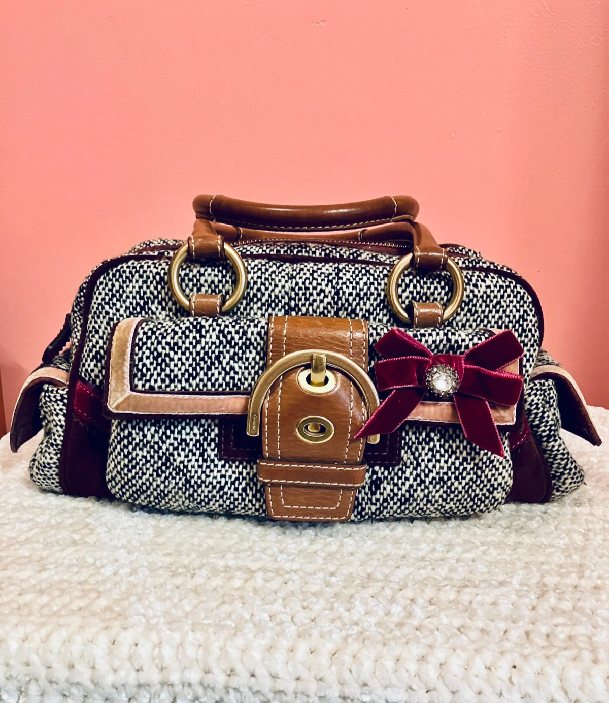 Rare Y2K COACH Vintage Soho Tweed & Leather Satchel (Style# 8F03)