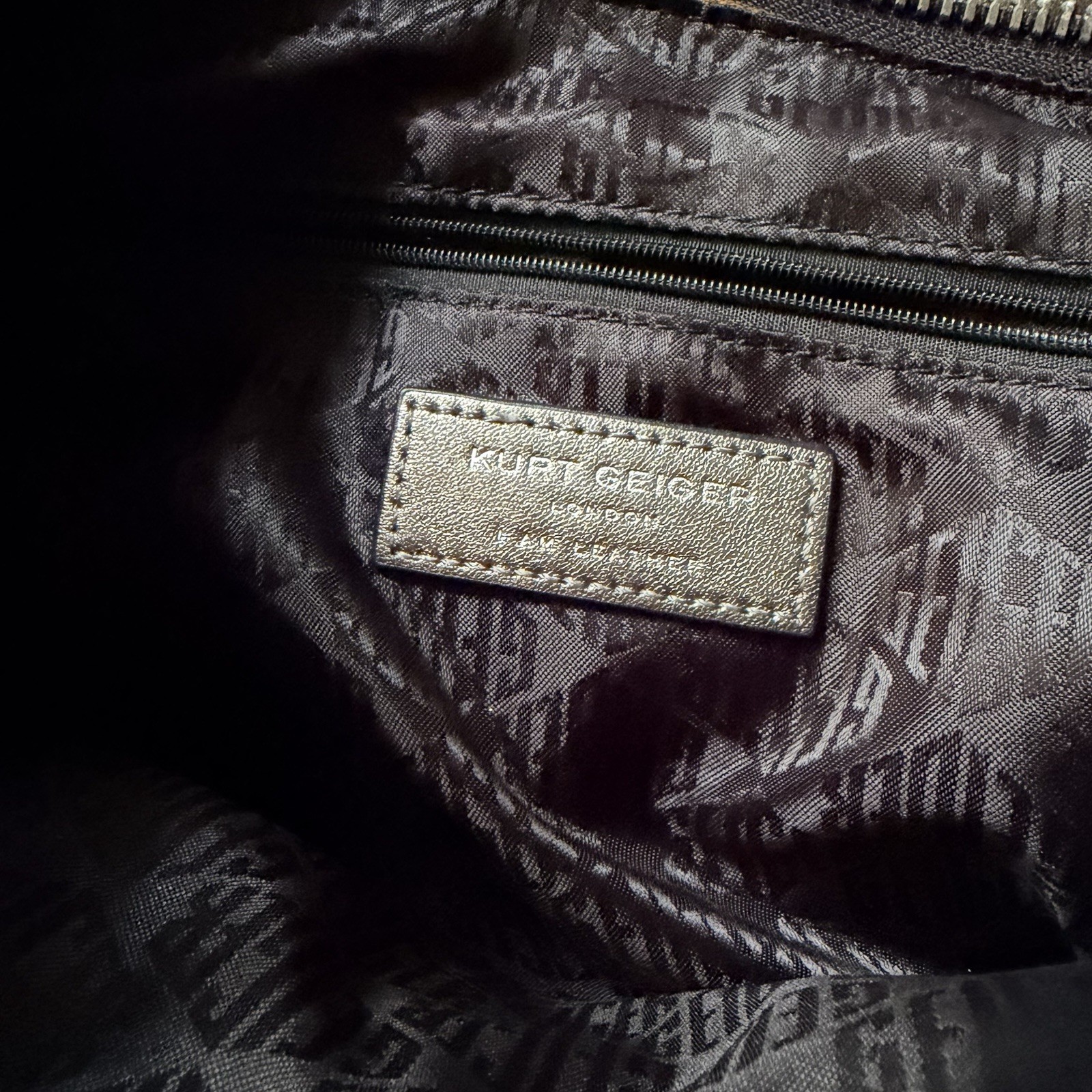 Kurt Geiger London Silver Quilted Shoulder Bag Zip Closure, Chain Strap, Pockets