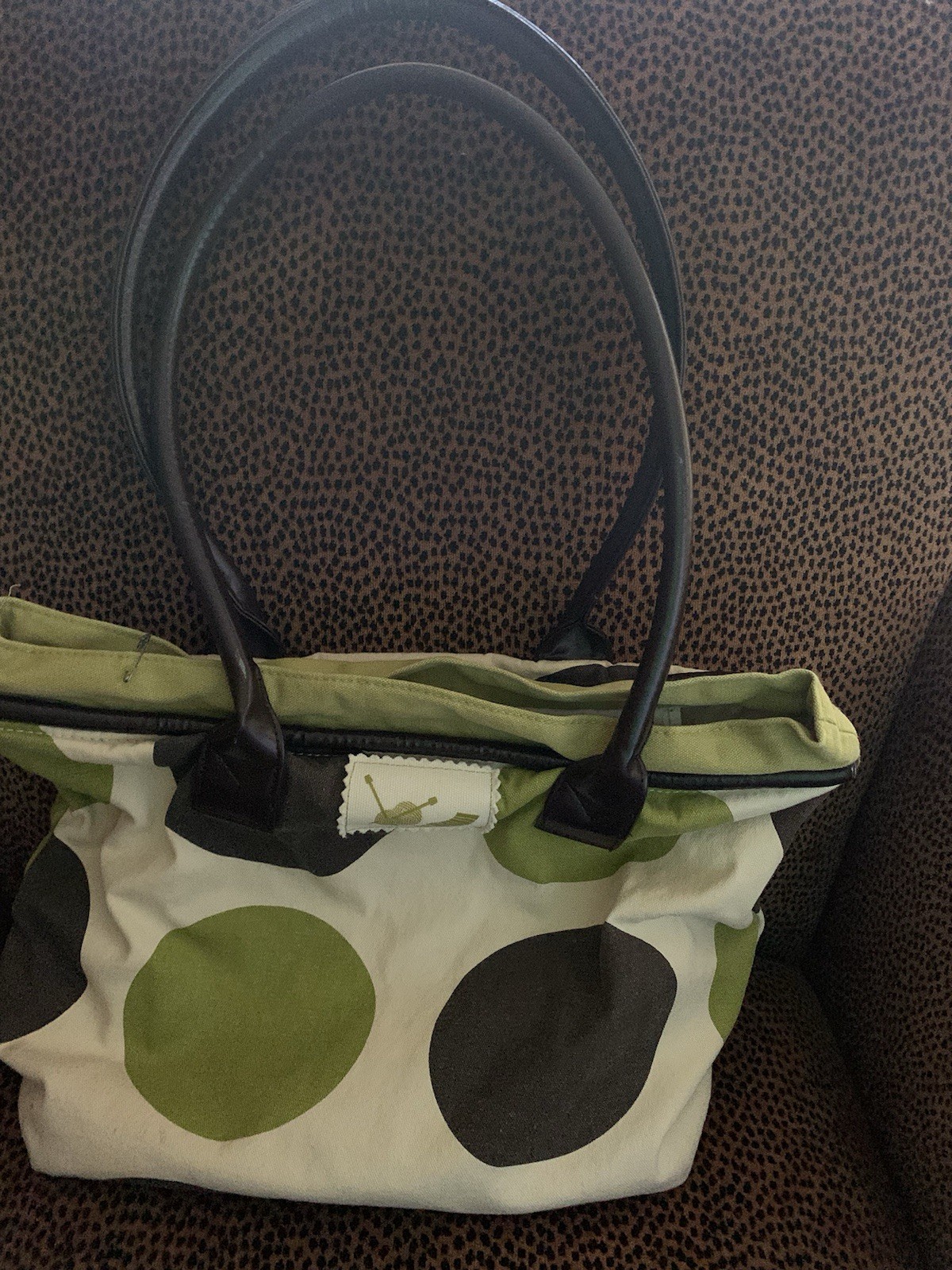 Knitting Bag Purse by Knitpickers, Green Polka Dot Brown ~ 13” X 13”