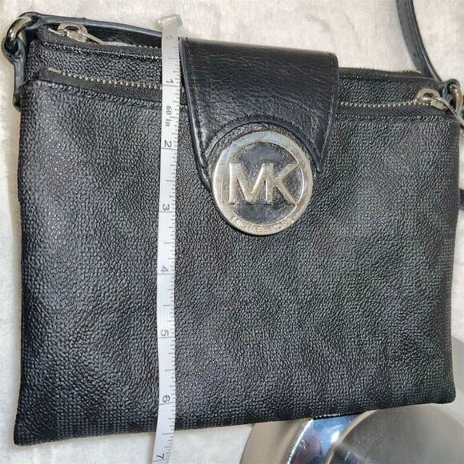 Michael Kors Fulton Crossbody Bag Black & Gray Signature Pebbled Leather