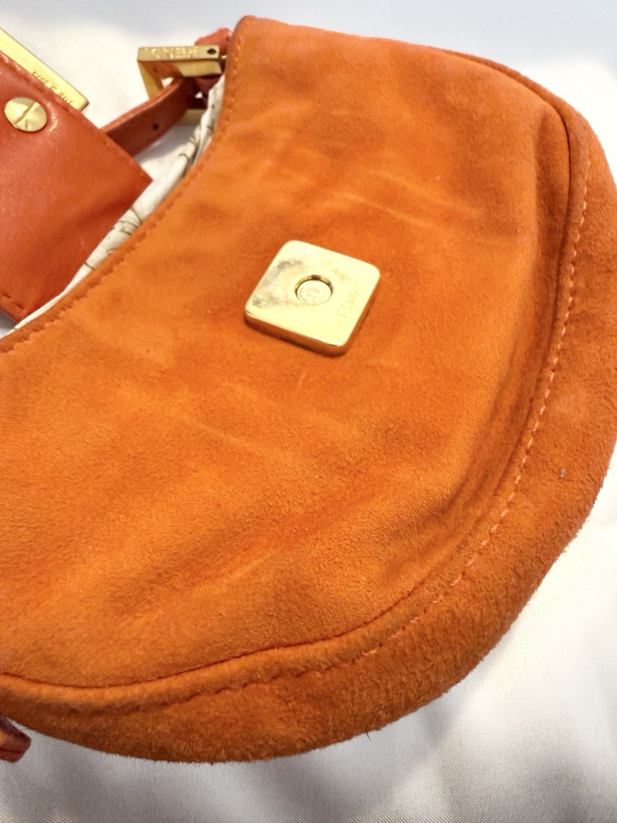 Authentic VINTAGE FENDI MINI CROISSANT ORANGE SUEDE/LEATHER