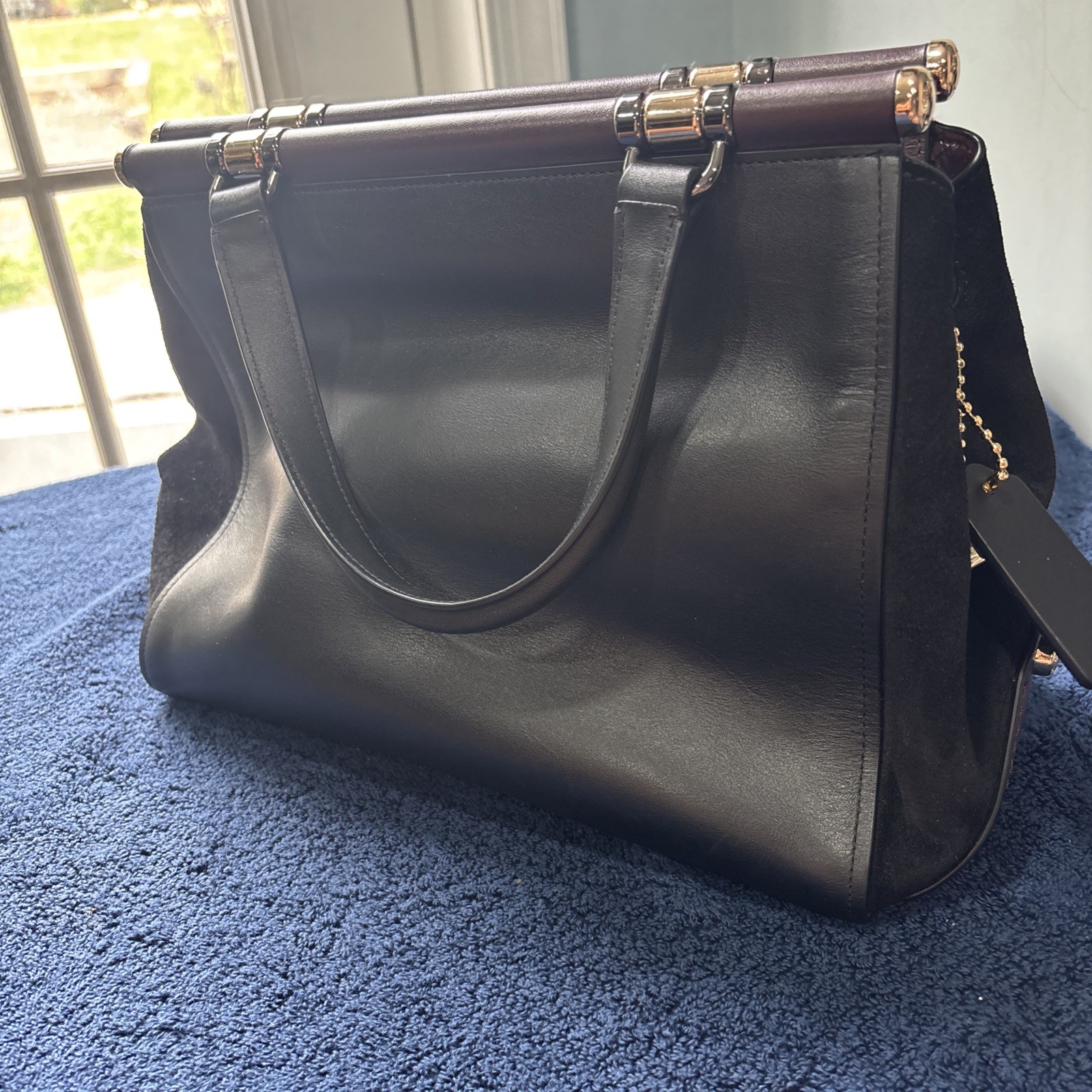 Coach Grace Selena Gomez Satchel Crossbody Bag Black Burgundy Leather 24109