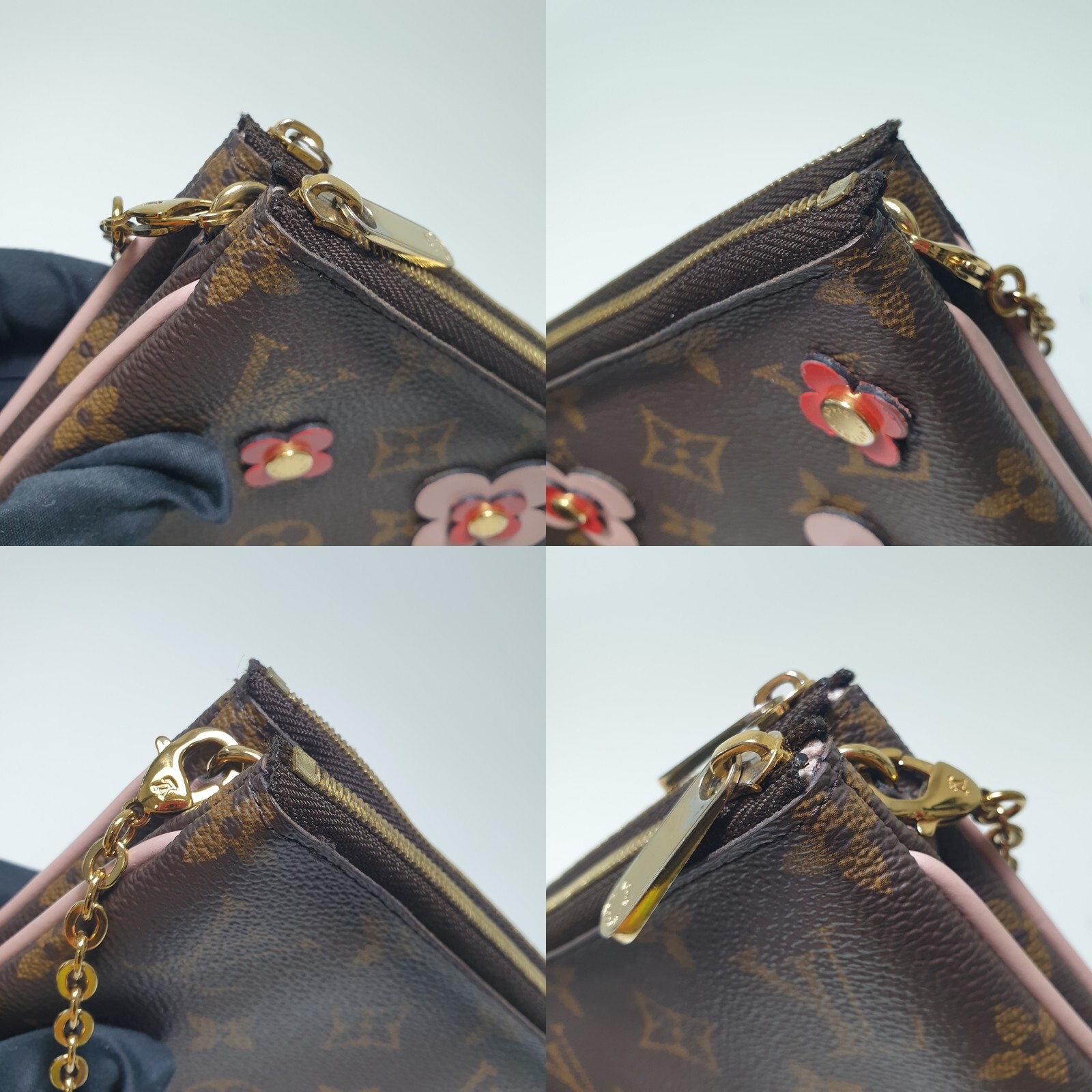 No Tariff Auth Louis Vuitton Pochette Double Zipper Flower Monogram M63905 LF173