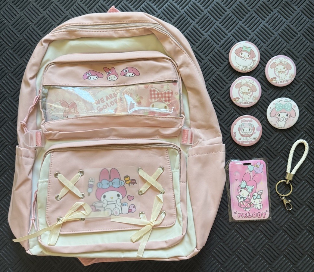 Kawaii Backpack with Accessories Anime Cartoon Cute Pins New My Melody
