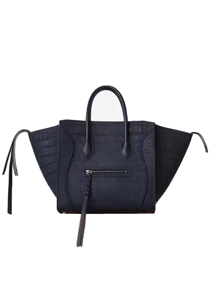 Celine Tote Bag Luggage Phantom Croc Embossed Women Leather Black Crocodile