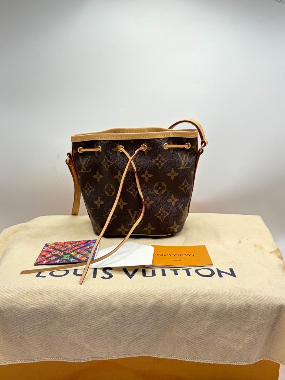 LOUIS VUITTON Nano Noé Monogram coated canvas bucket bag brown