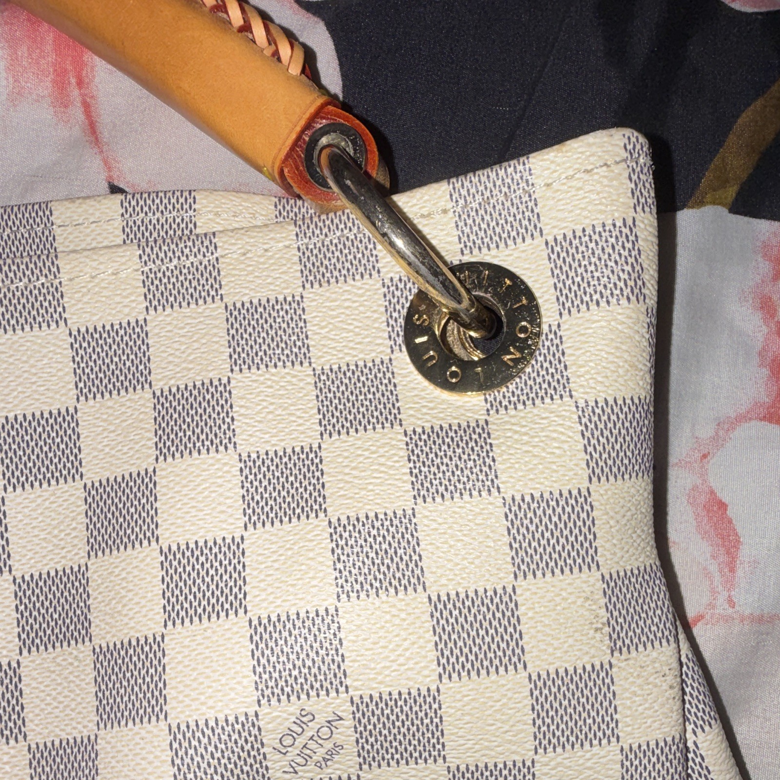 Louis Vuitton Damier Azur White/Blue Shoulder Bag Gold Hardware Zip, Charm