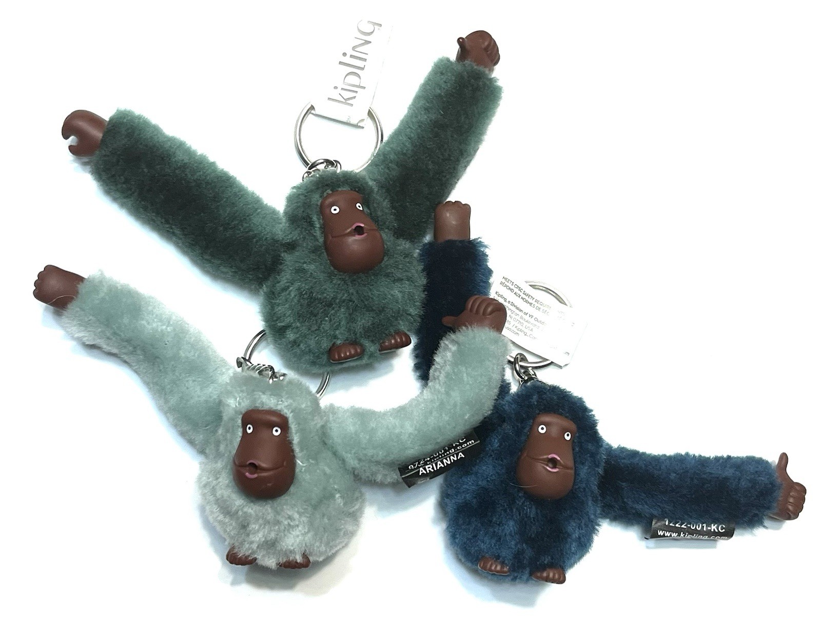 NWOT 3 (three) KIPLING 2” Monkeys Key Chain Ring Bag Charm Fob (EE)
