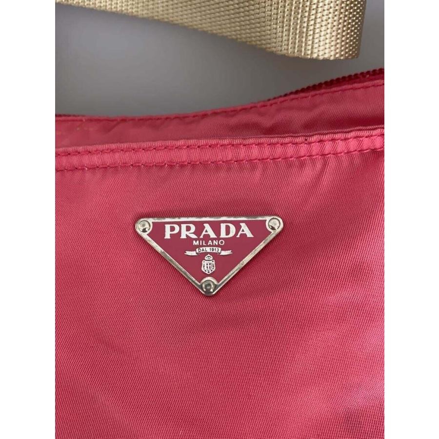 PRADA Pink Nylon Shoulder Bag Triangle Logo Adjustable Strap 27.5x25cm Auth