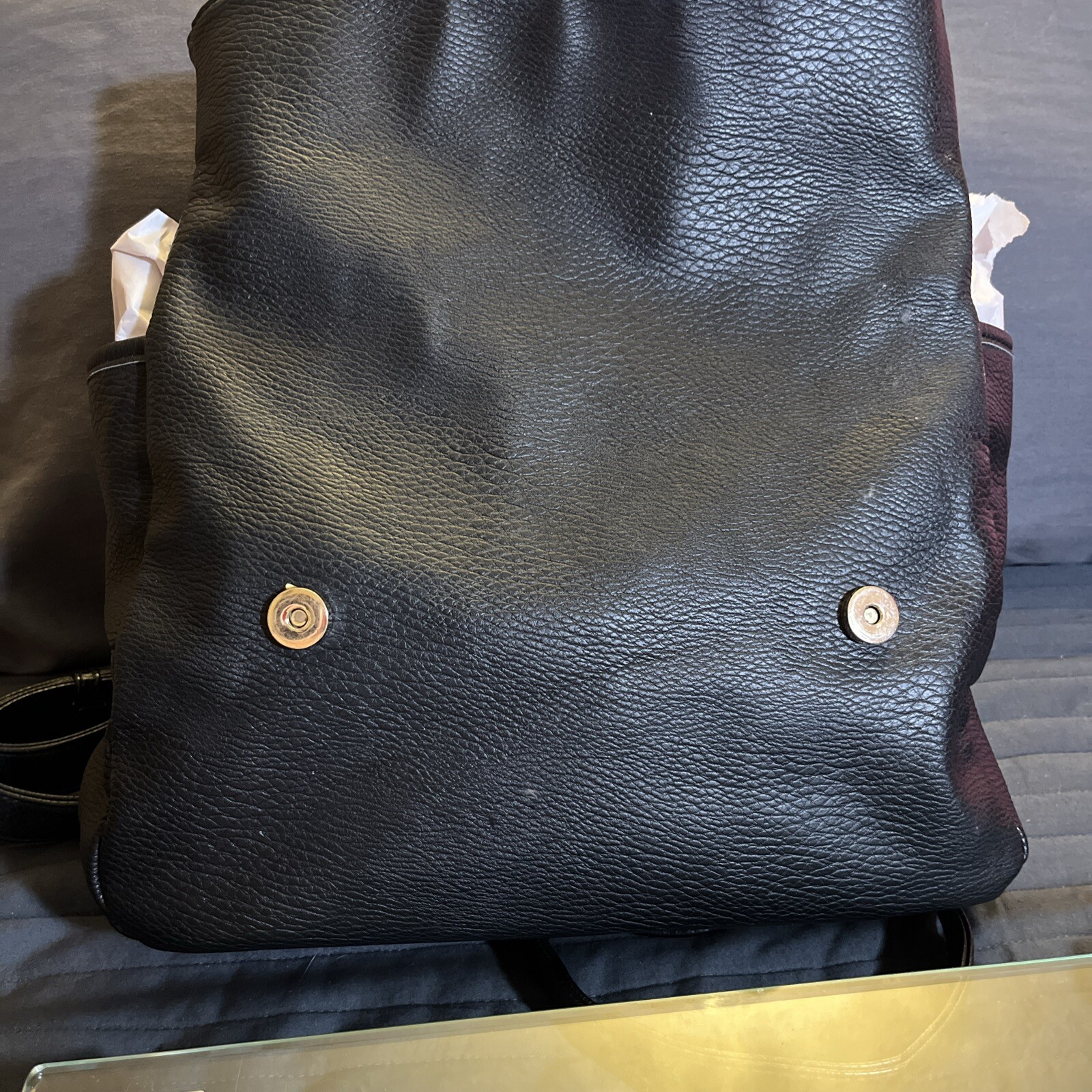 Madison West Backpack Messenger Bag Black Vegan Leather Pebbled Lots Of Pockets