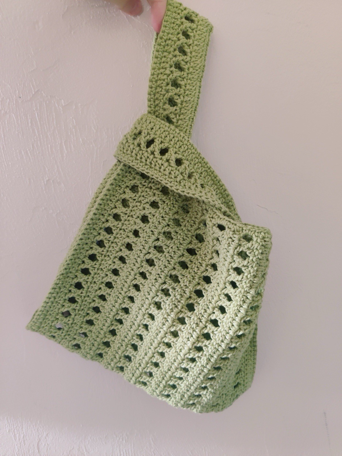 Handmade Crochet Wristlet Knot Bag Boho Knit Summer Beach Purse Avocado Green