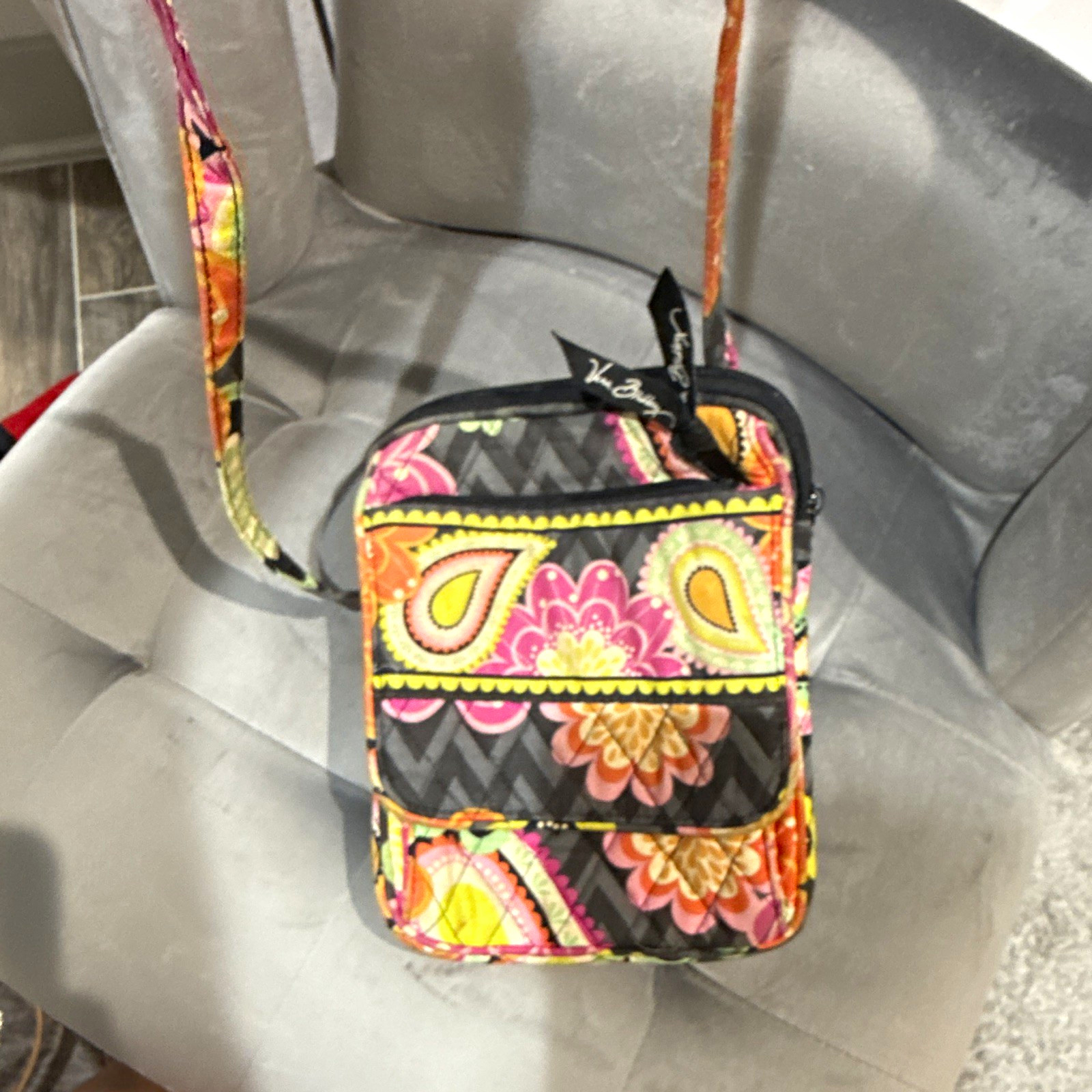 Vera Bradley Small Paisley Floral Crossbody Bag Zip Closure, Inner Pockets