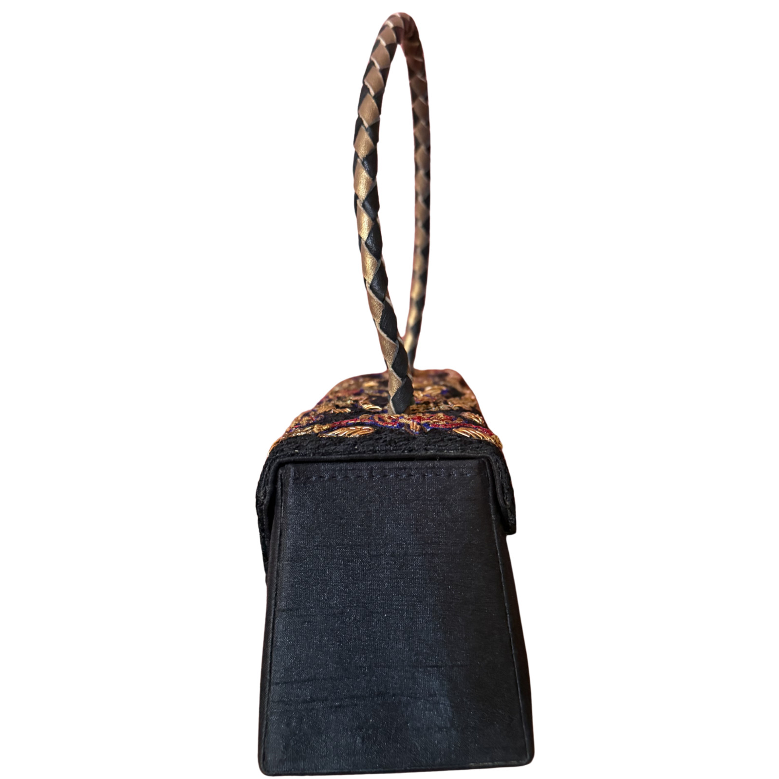 Black Silk Zardozi Hand Embroidered Baguette Handbag Y2K Boho Party Evening Bag