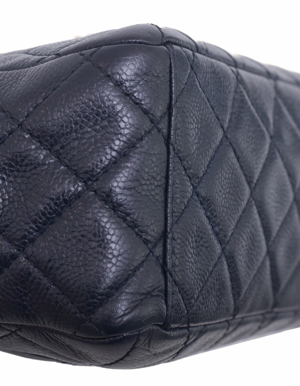 CHANEL Navy Caviar Leather Classic Jumbo Flap Silver CC Chain Shoulder Bag Purse