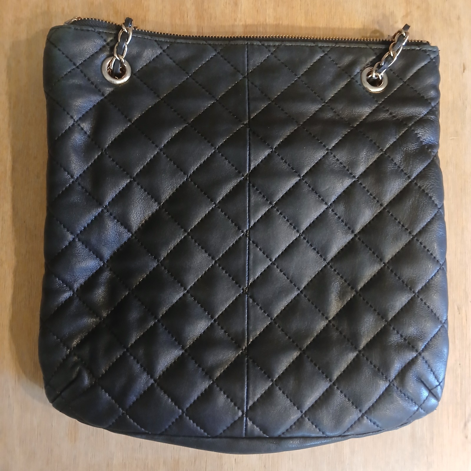 DKNY Quilted Black Lambskin Leather Chain Straps Tote