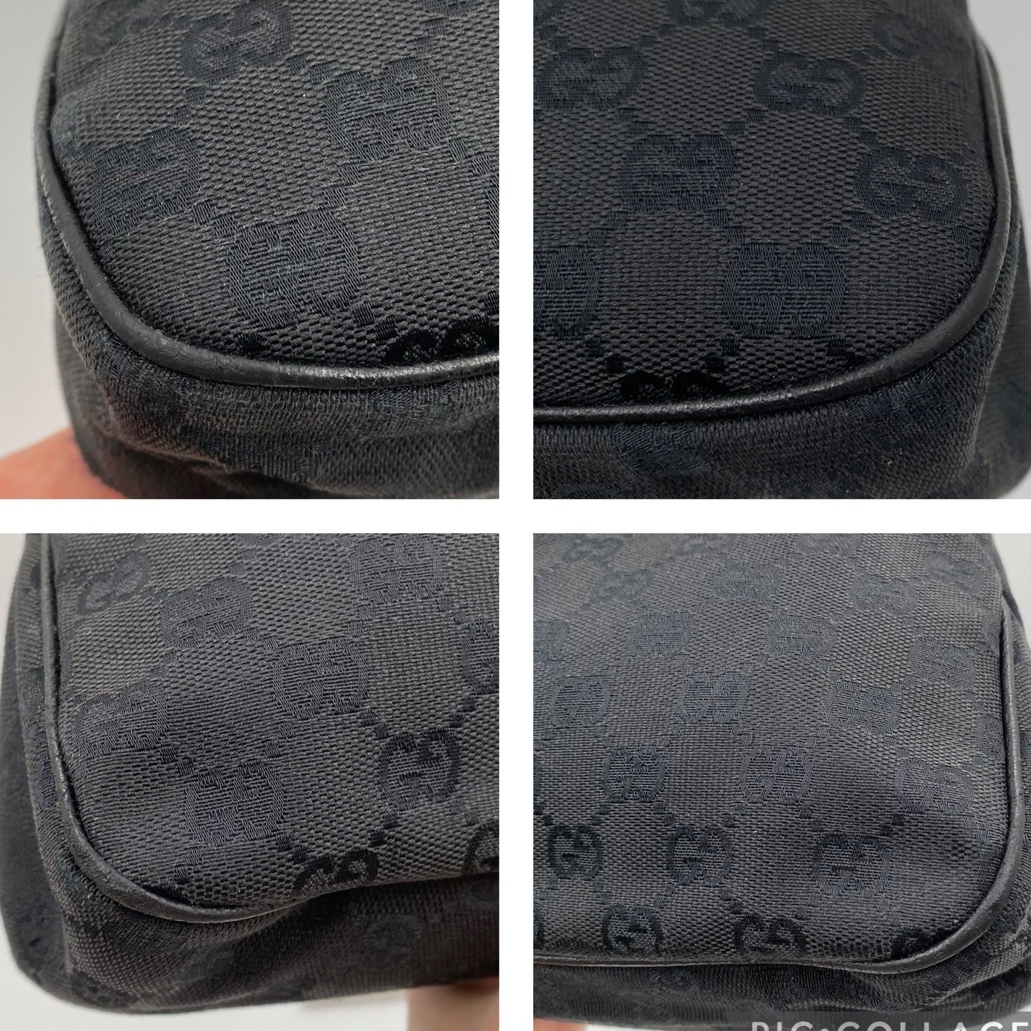 Gucci GG Monogram Eclipse Tote Bag Cloth Canvas Leather Trim Black Y2K Purse