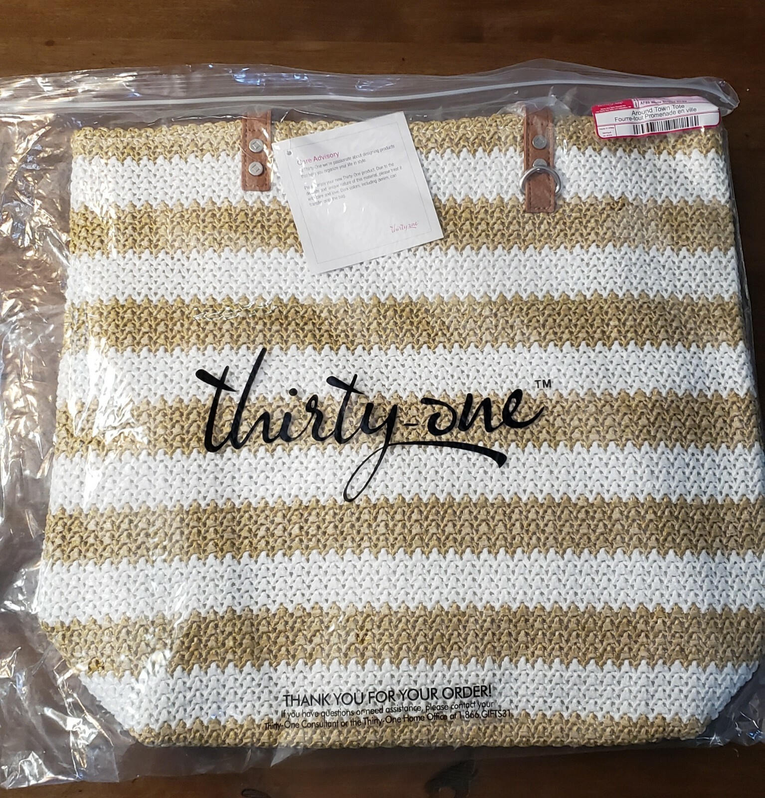 Thirty-One Around Town Tote in White Striped Straw NIP