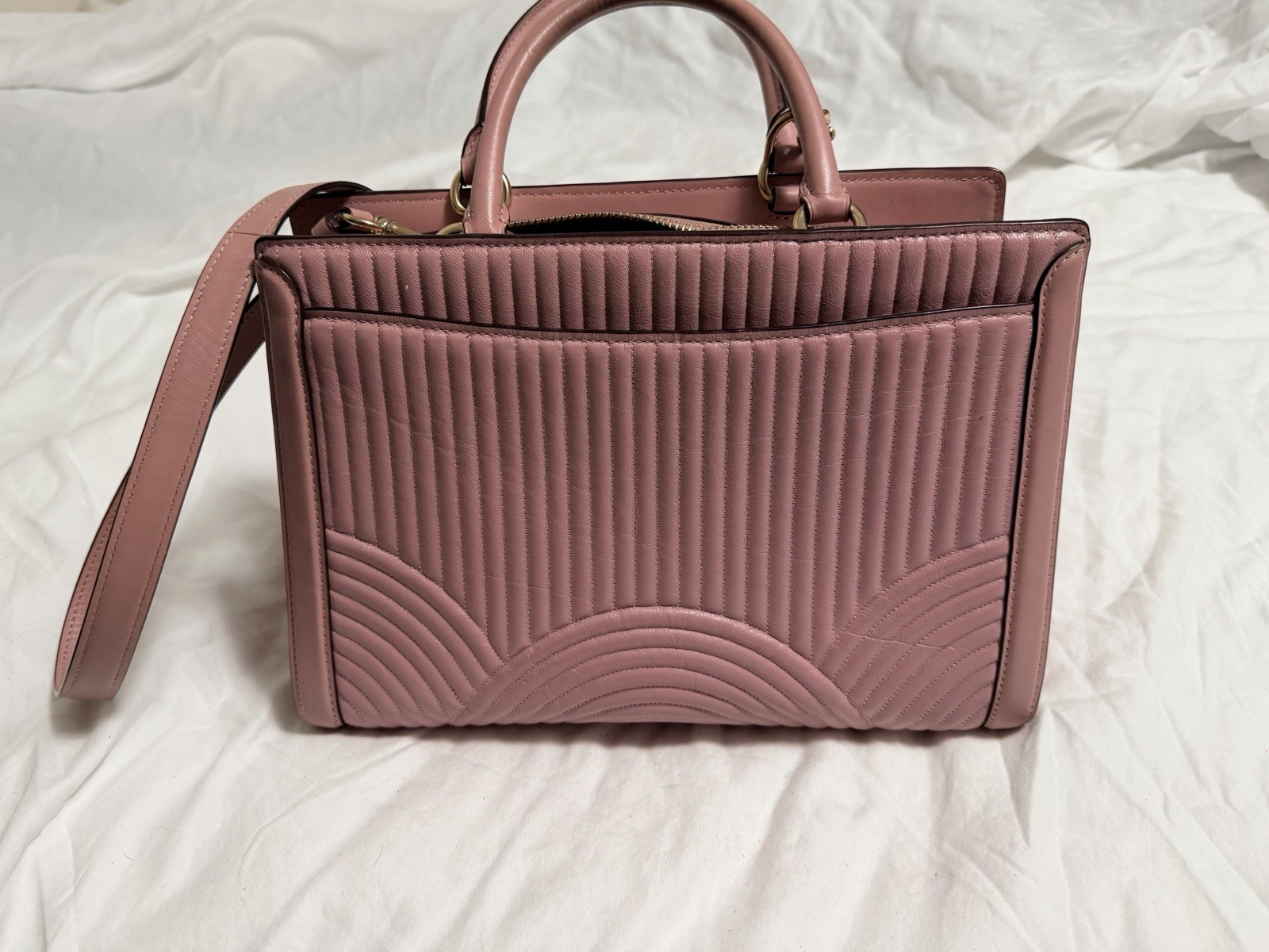 Coach Art Deco Pink Quilted 2 Way Zoe Satchel EUC