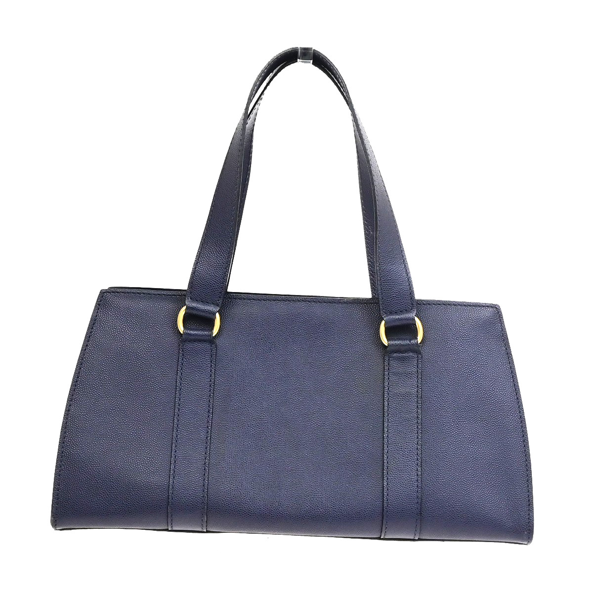 CELINE Logo Shoulder Hand Bag Grained Leather Navy Blue GHW Italy 65KD114