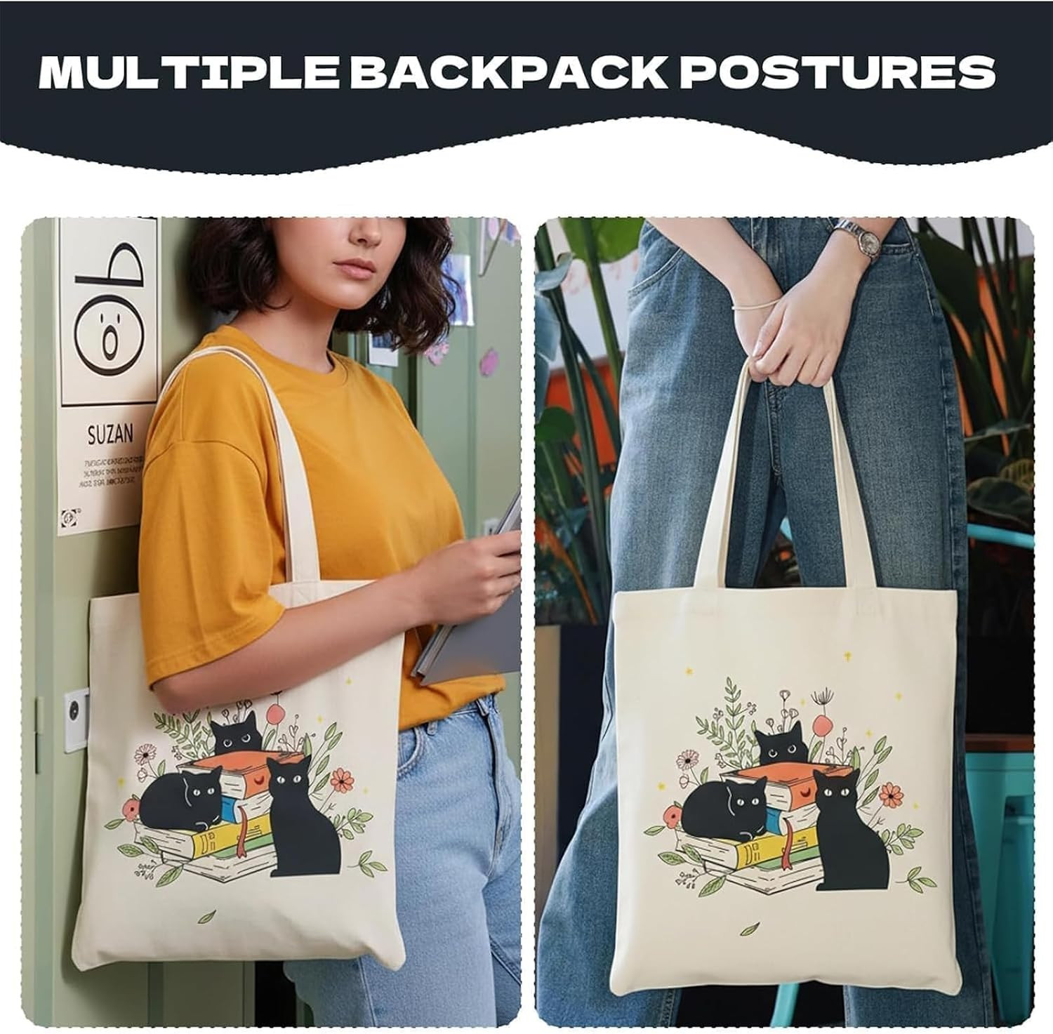 1 Pack Reusable Canvas Cute Shoulder Bag,Made of 10 oz Canvas Tote Bag for Women