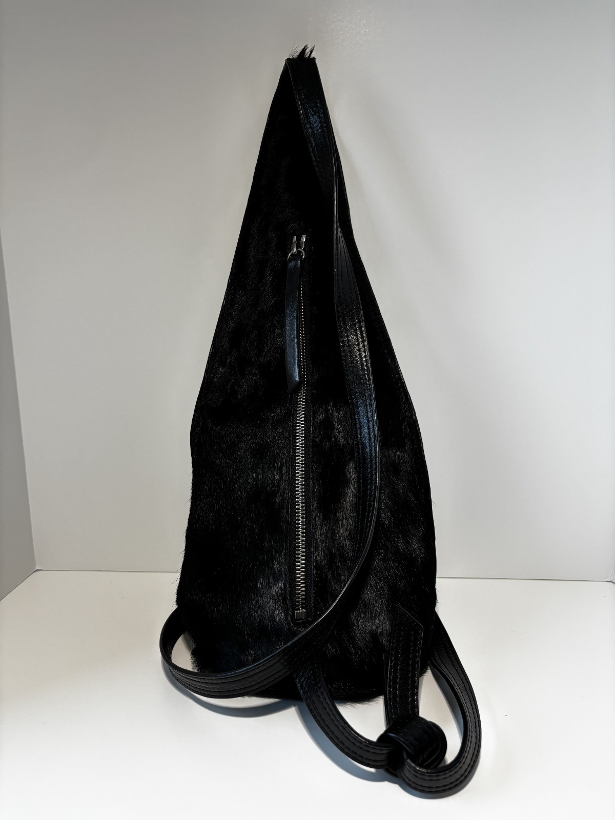 Hung On U Patti Hansen Black Calf Hair Leather Sling Bag Crossbody Rare Vintage