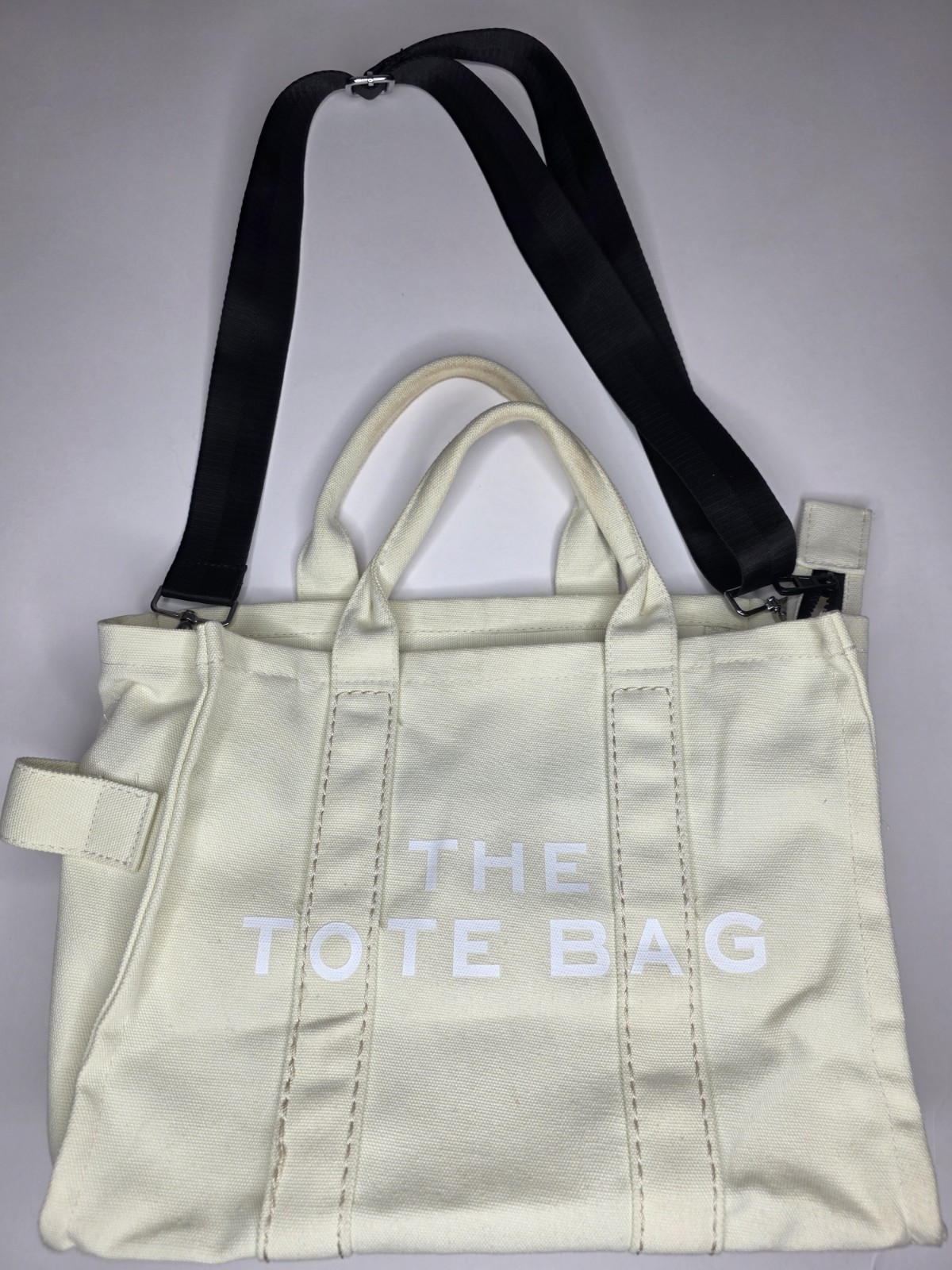 UNBRANDED Canvas Tote Bag Cream Mini Shopper w/ Crossbody Strap Zip Top Casual