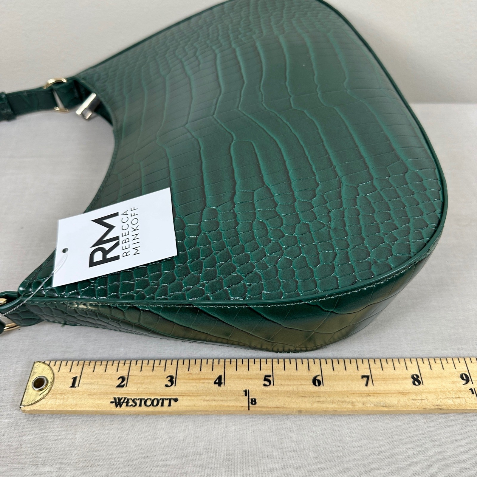 Rebecca Minkoff Womens Florence Shoulder Bag Pine Green Croc Embossed NEW