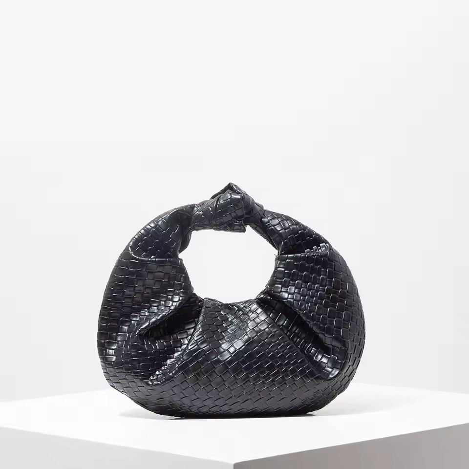 Vintage Faux Leather Braided Pattern Handbag, Knod Crescent Bag