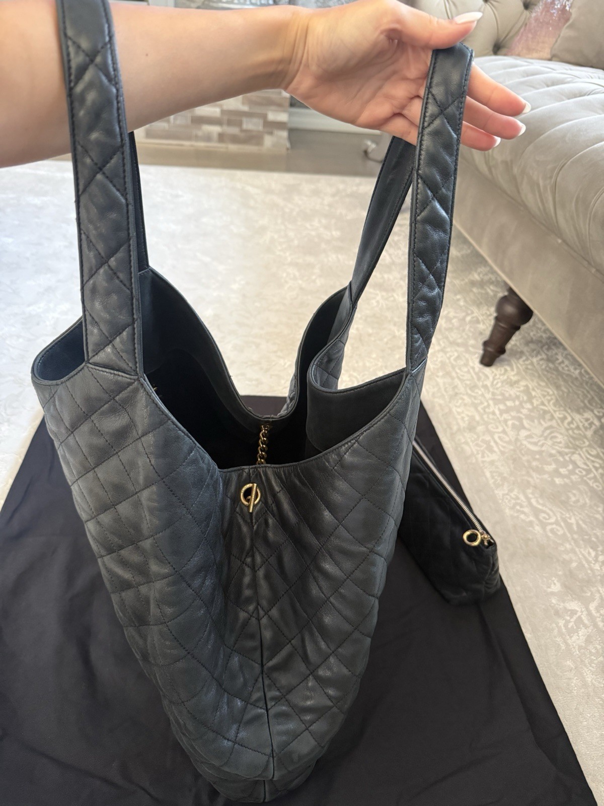 Saint Laurent YSL Icare Maxi Shopping Tote Bag Black Quilted Lambskin Leather