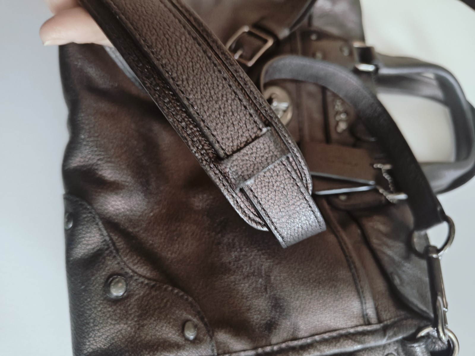 Coach Ryder Satchel Slouchy Bronze Leather Turnlock Top Handle Crossbody Bag