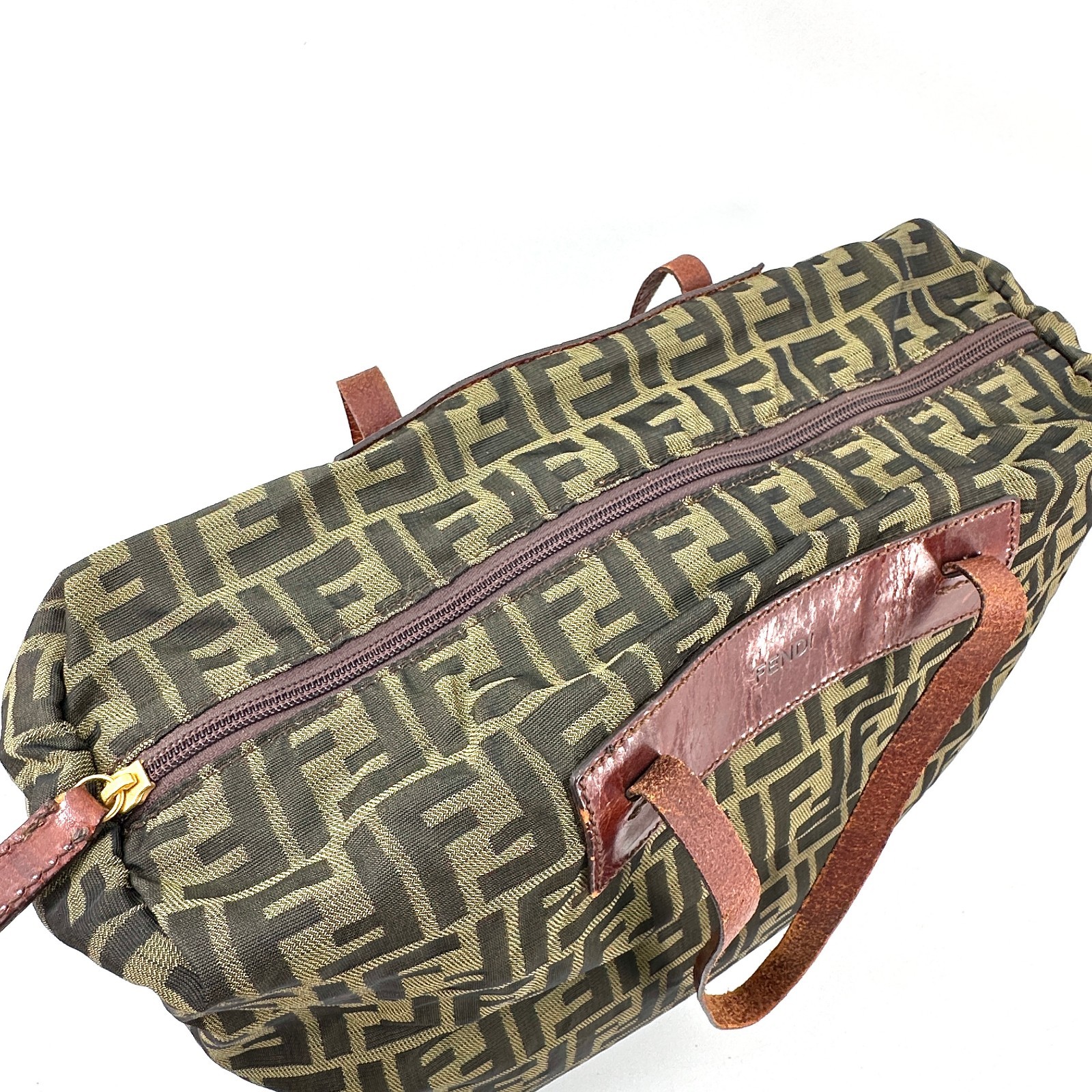 Fendi Zucca Tote bag Canvas Leather Collapse Large Authentic