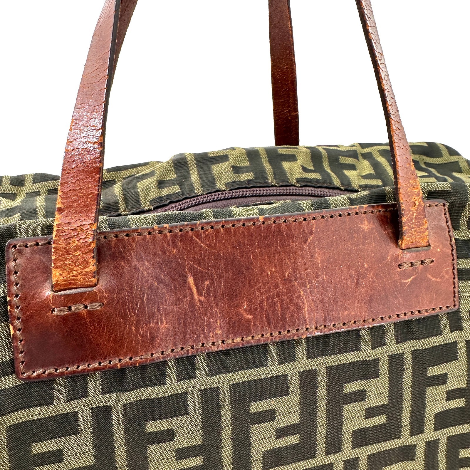 Fendi Zucca Tote bag Canvas Leather Collapse Large Authentic