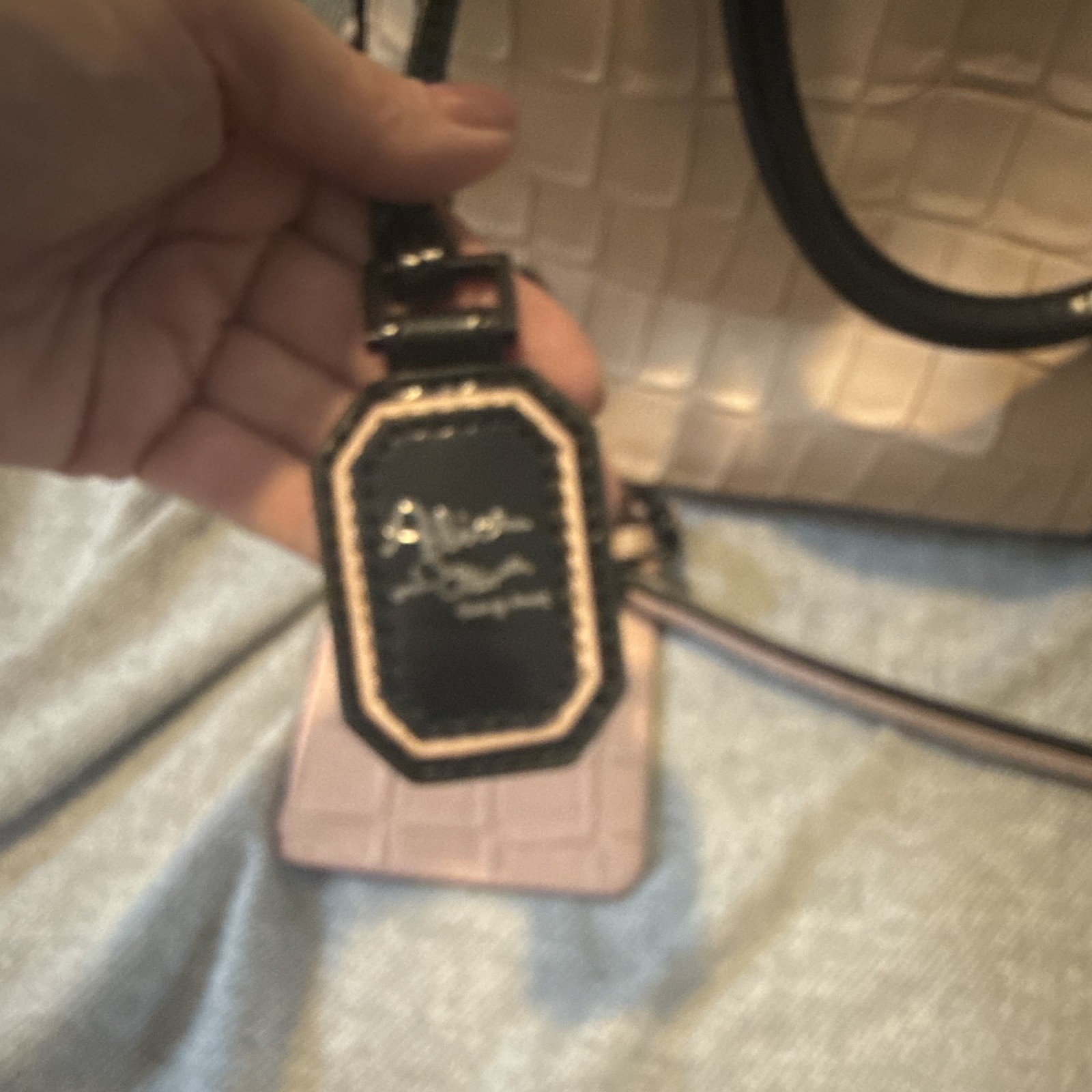 Alice + Olivia Beige/Black Croc-Embossed Satchel w/ Strap, Coin Purse