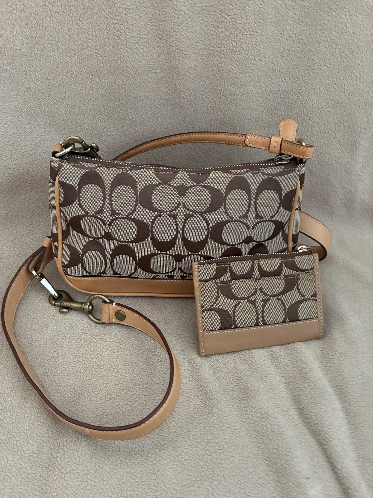 Coach Signature Crossbody Bag with matching credit card/coin case.