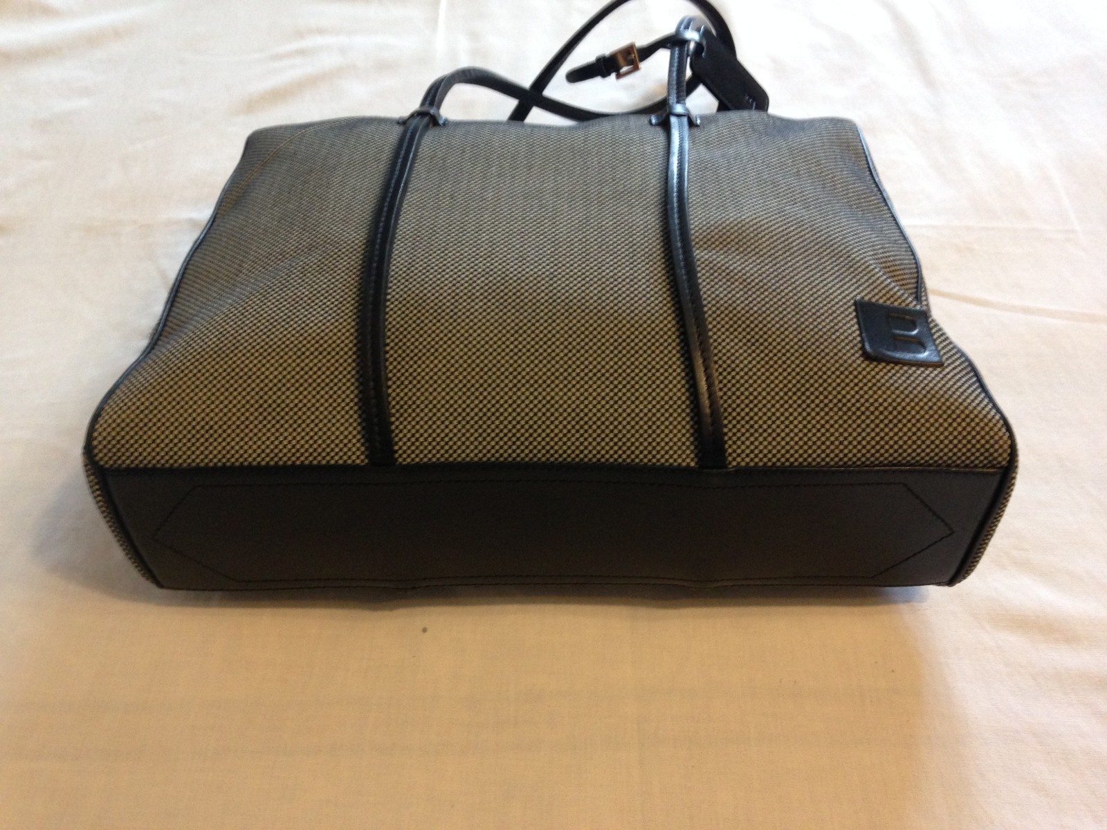 BALLY BLACK & WHITE MICRO-CHECK CANVAS /LEATHER TRIM TOTE SHOULDER HANDBAG