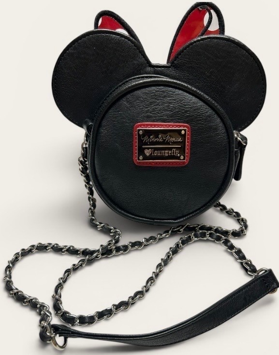 Loungefly Disney Minnie Mouse Crossbody Bag Black Quilted Faux Leather Ears Bow