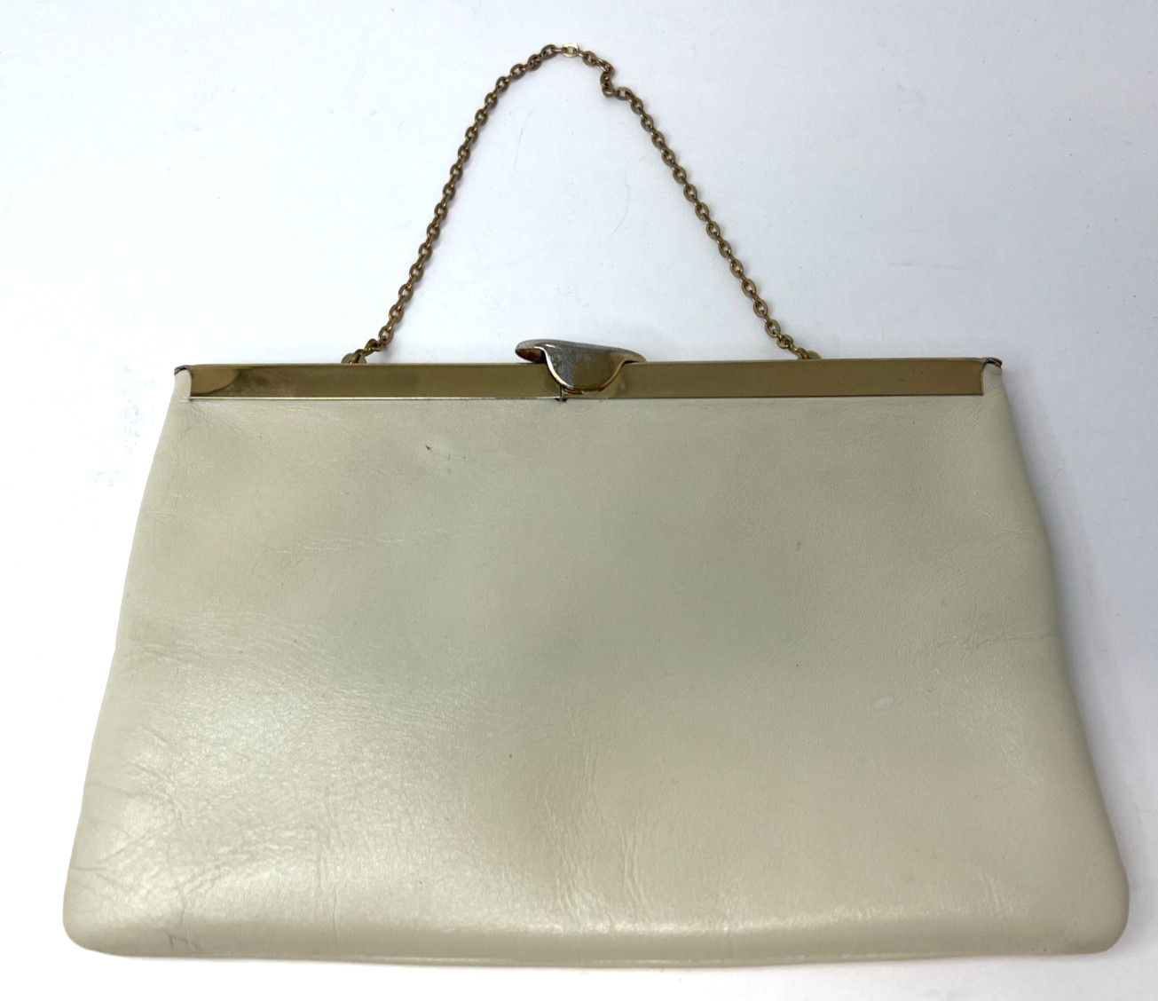 Vintage Etra Off White Clutch Envelope Purse Evening Bag Gold Tone Strap