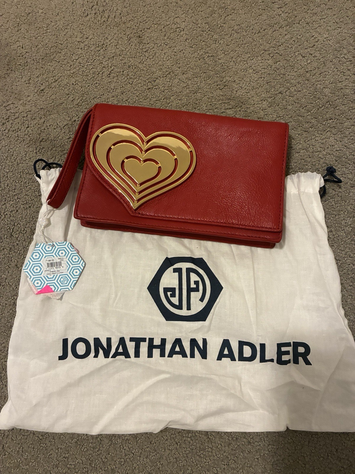 Jonathan Adler Vera Heart Leather Clutch Wristlet, Cherry Red Valentine
