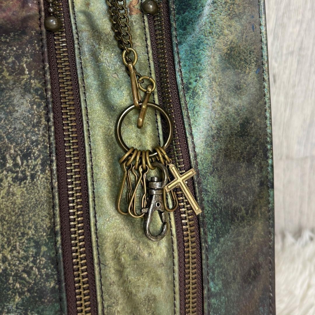 Jean Paul Gaultier V Cyber Zipper Stripe Tote Bag A4 Green Authentic 063128
