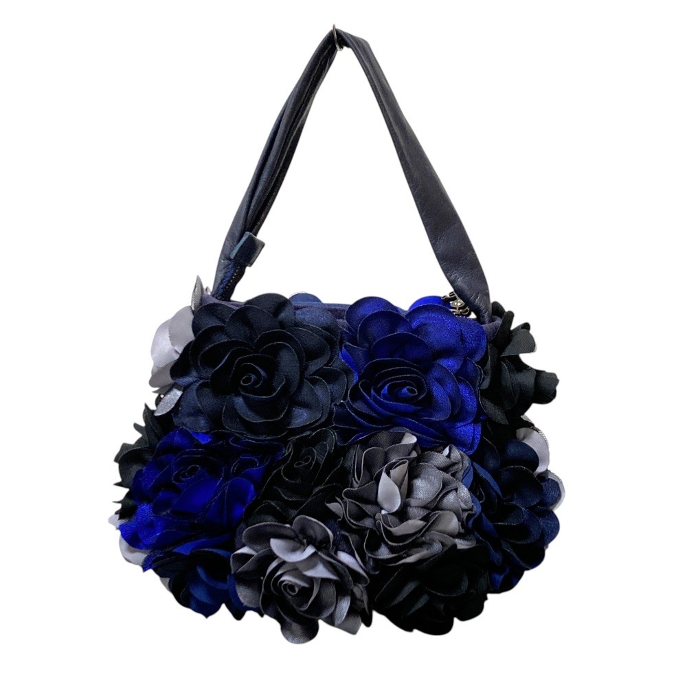 Ipa-Nima Flower Motif Handbag in Black, Blue, and Gray Women USED