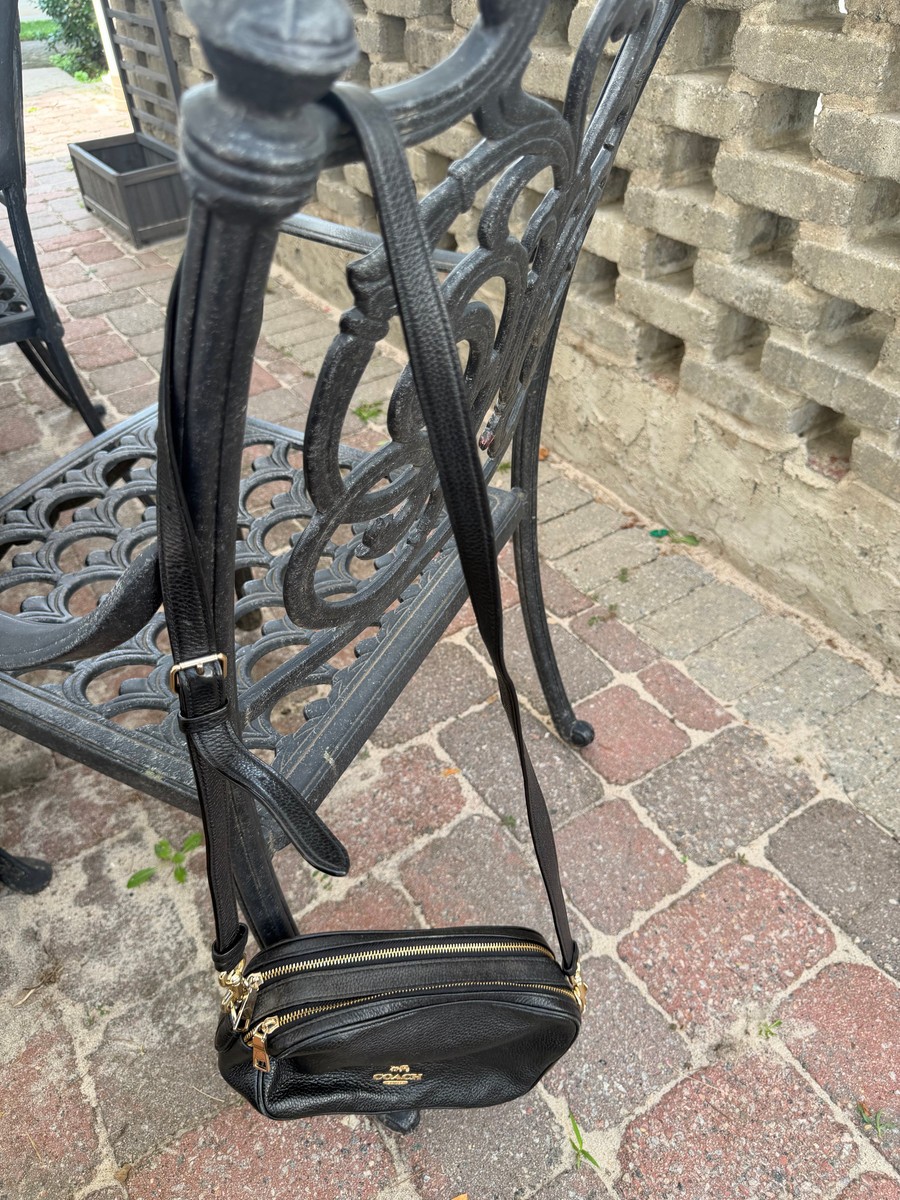 Coach Jes Crossbody Pebbled Leather Double Zipper Black