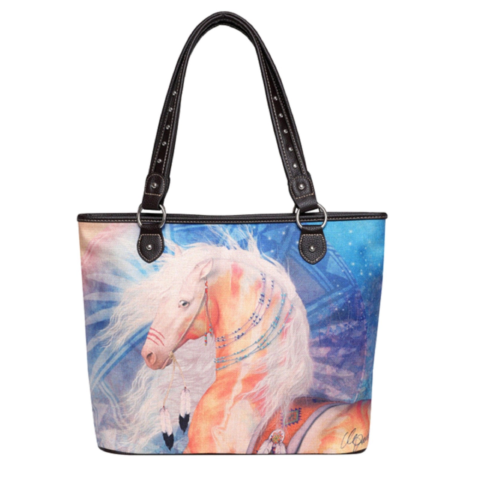 Montana West Horse Canvas Tote Bag 16.5in W x 5.5in D x 12.5in H Carryall NWT