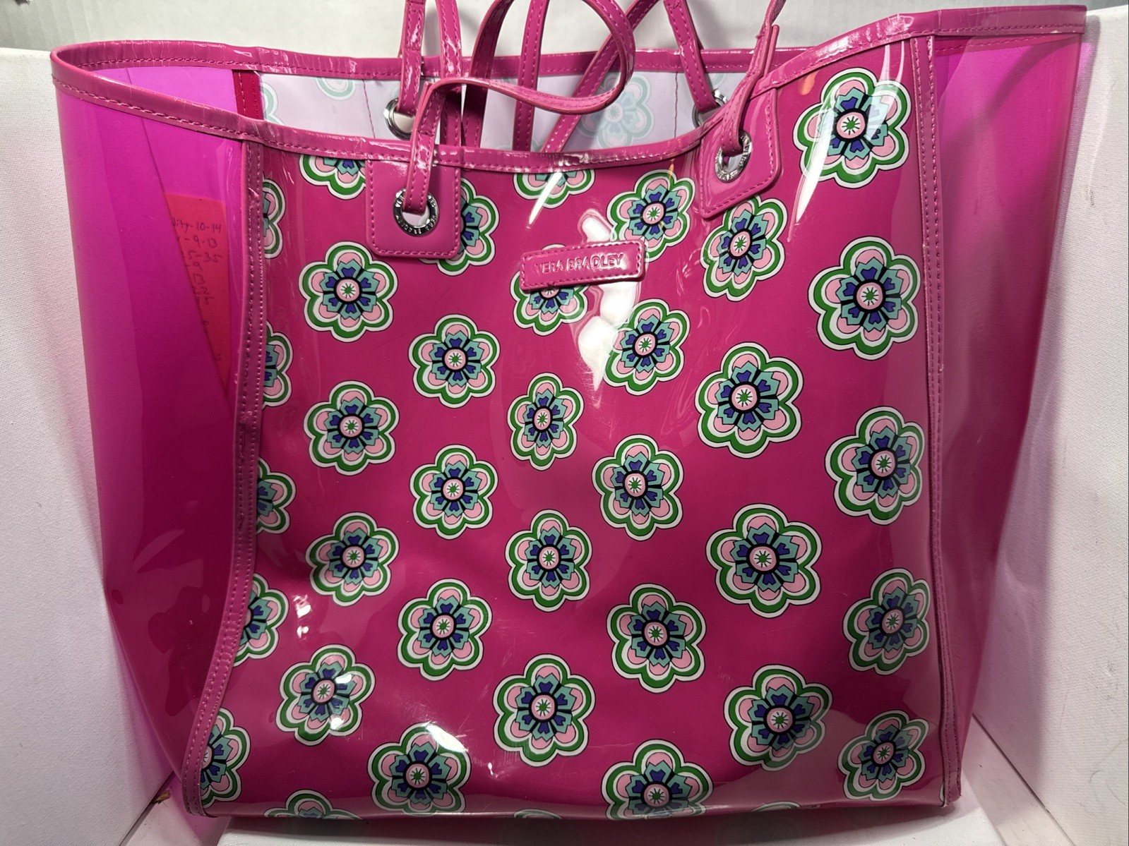 Vera Bradley Clear Pink Floral Tote Bag & Cosmetic Pouch Set Stadium Approved